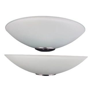 Minimalist Wall Lights in Chrome Frosted Glass from Metalarte, 1980s, Set of 2 For Sale