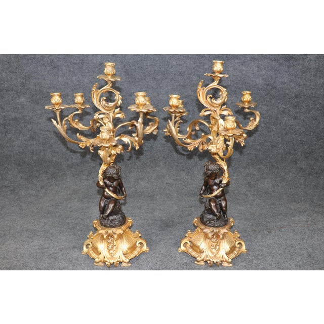 19th C. French Louis XV Style Ormolu & Bronze Clock Set by Balthazard Paris For Sale - Image 11 of 17