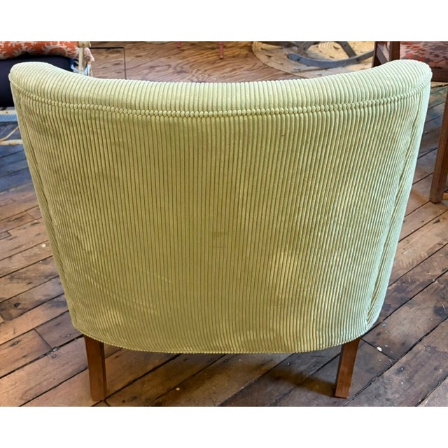 Green Mid Century Light Green Corduroy Club Chair For Sale - Image 8 of 9