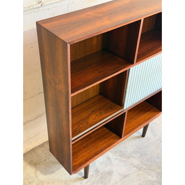 Rosewood Bookcase Ith Ribbed Sliding Glass Doors Mid-Century Modern Denmark 1960s For Sale - Image 9 of 10