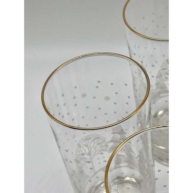 Vintage Libbey "Pines" Etched & Gold Rimmed Winter Scene Highball Glasses Set of 4 For Sale - Image 11 of 17