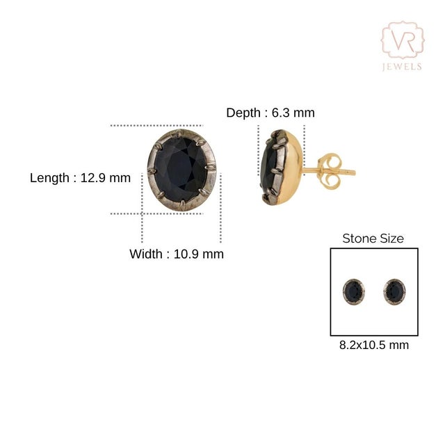 14k Gold 6.97ct Bold Deep Blue Sapphire Stud Earrings With Black Rhodium For Sale - Image 12 of 15