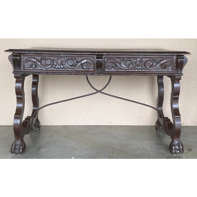 Spanish Baroque Style Oak Library Table or Desk, 19th Century For Sale - Image 4 of 8