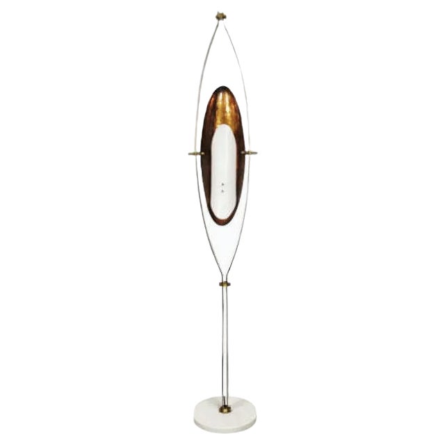 Mid-Century Lamp in Brass, Marble, Copper and White Acrylic Glass by Goffredo Reggiani for Reggiani, 1960s For Sale