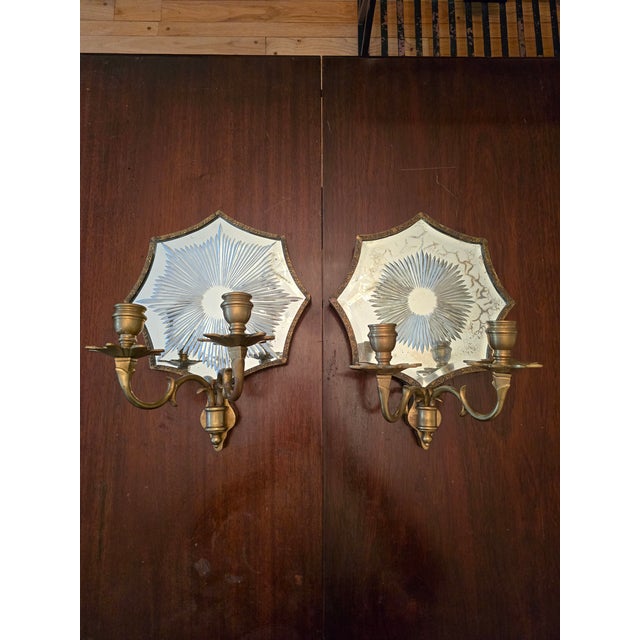 1960s Vintage Pair of Bagues Style Mirrored Sconces For Sale - Image 5 of 11