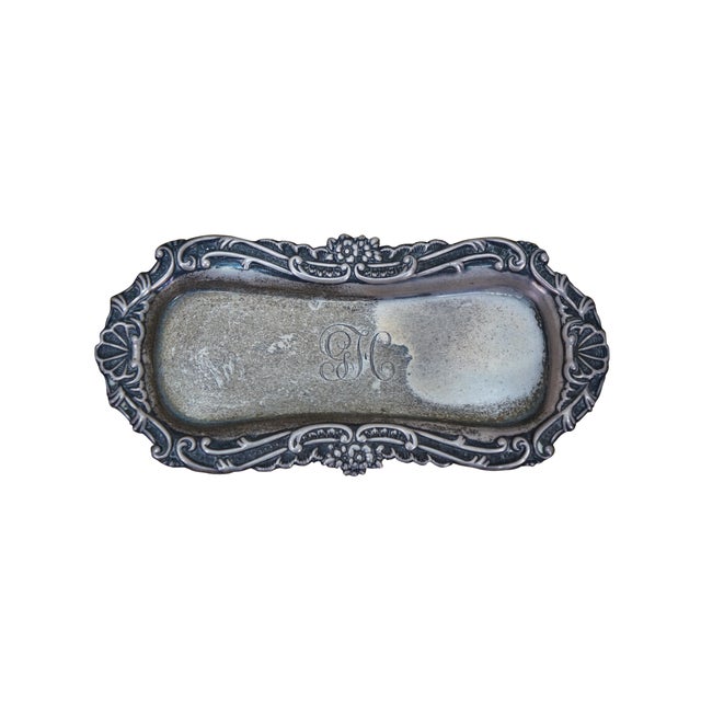 Rare antique Art Nouveau Duhme & Co sterling silver 925/1000 vanity dresser dish / pin jewelry tray featuring a repoussé...