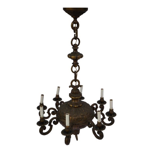 Monumental French Baroque Revival Eight-Light Cast Bronze Chandelier, Probably French, Circa 1915–1925 For Sale
