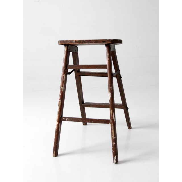 French Country Antique Wood Step Ladder Stool For Sale - Image 3 of 15