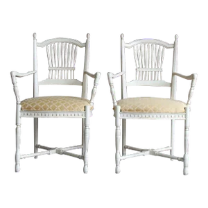 Country French Wheatback Dining Arm Chairs ~ a Pair
