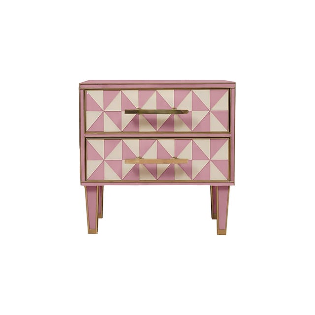 Contemporary Italian Nightstands in Pink and White Murano Glass with Brass from Justfurnituress SRL, Set of 2 For Sale - Image 3 of 6