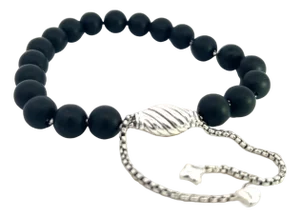 1990s David Yurman Estate Matte Onyx Beads Bracelet 6.6 - 8.5" Silver 8 Mm