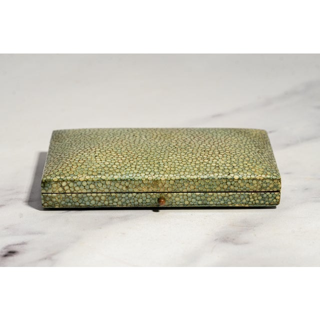 Rare Antique Green Shagreen Leather Jewelry Presentation Box Case For Sale - Image 4 of 11
