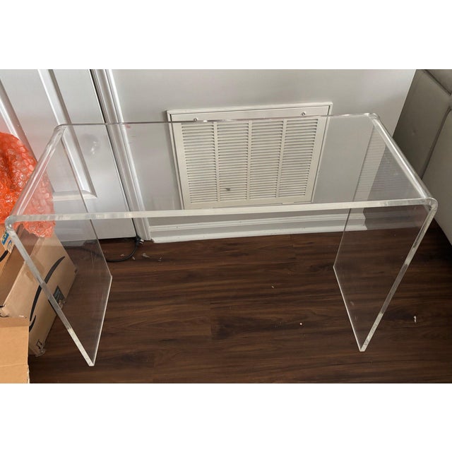 Clear Acrylic Waterfall Table, Console or Desk Height, Single Bent Sheet For Sale - Image 4 of 4