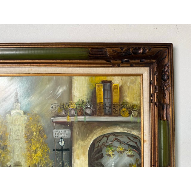 Wood 1970s Vintage Impressionist French Quarter Street Scene Oil Painting by Lisa For Sale - Image 7 of 11
