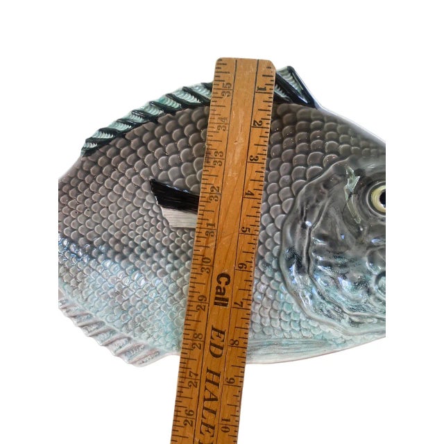 Vintage Bordallo Pinheiro Gray Fish Ceramic Serving Plate Platter For Sale In Phoenix - Image 6 of 7
