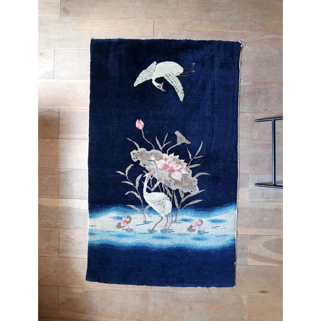 1890s, Antique Chinese Peking Rug, Cranes & Floral, 3 X 5 For Sale - Image 12 of 13