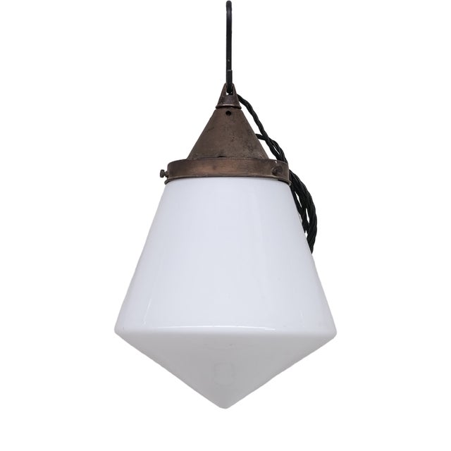 Mid-Century Opaline Conical Pendant Light For Sale