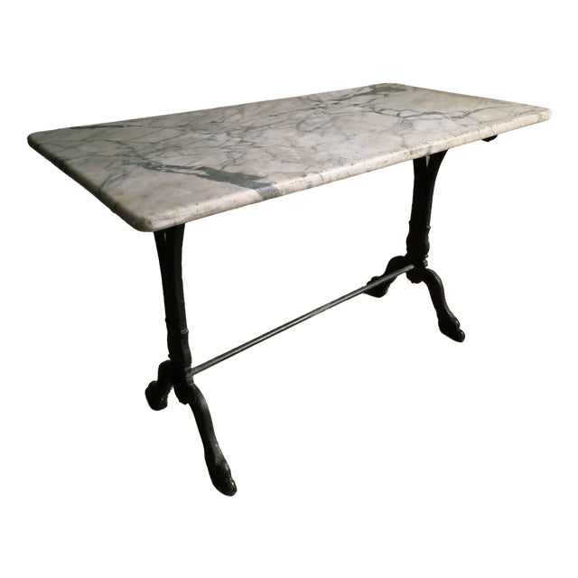 Antique French Marble Bistro Table with Cast Iron Base, 1920s For Sale