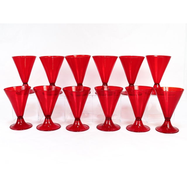 Salviati Set of 12 Red Venetian / Murano Glass Salviati Attributed Wine Goblets or Cups For Sale - Image 4 of 18