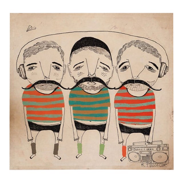 Contemporary Robert K. Puissegur “Urban Street Urchins” Signed & Numbered Painting, Crate & Barrel Limited Edition 7/55 For Sale