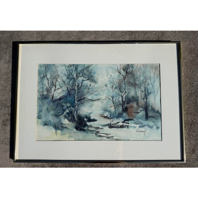 Transitional “White Birch” Original Signed Watercolor by Vivian Chasey, Framed For Sale - Image 3 of 12