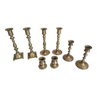 Vintage Brass Candlestick Holders- Set of 8 For Sale