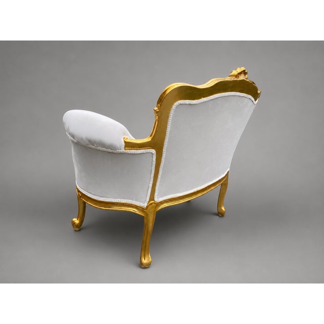 1980s French Louis XVI Gold Velvet Beech Settee For Sale - Image 15 of 16