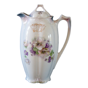 Vintage Porcelain Chocolate Pot With Floral Design and Lid, Marked 653