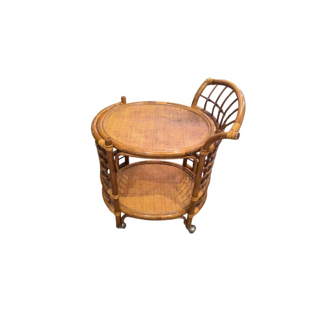 Mid-Century Modern 1970s Bamboo Rolling Bar Cart For Sale - Image 3 of 5