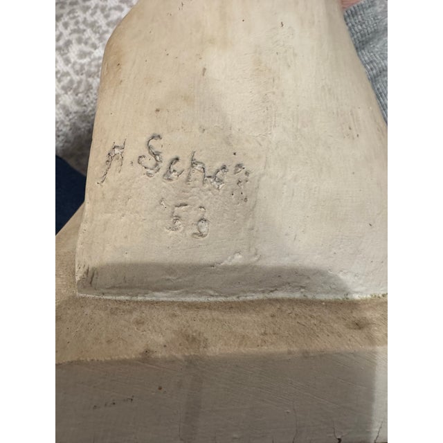 1950s Superb Giacometti-Style 1953 Plaster Portrait Bust Signed A. Schor For Sale - Image 5 of 9