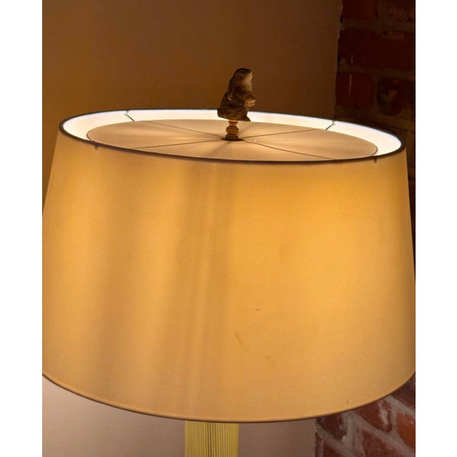 Mid-Century Modern Vintage Italian Murano Glass Table Lamp – Ribbed Yellow Blown Glass With Shade For Sale - Image 3 of 12