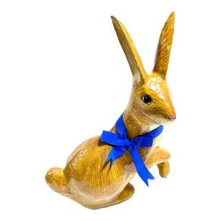 Large Vintage Paper Maché Easter Bunny Rabbit Figure - Hand-Painted 1980s Spring Garden Decor For Sale
