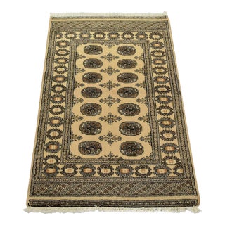 Bokhara Rug 3’1” X 4’7” Beige Wool Tribal Hand-Knotted Oriental Carpet For Sale