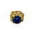 A striking mid‑century 18K gold ring featuring a domed cabochon lapis set in an openwork sculptural gold mounting. The...
