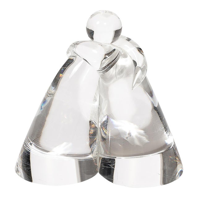 Mid-Century Minimal Abstract Figurative Crystal Sculpture Signed Steuben For Sale