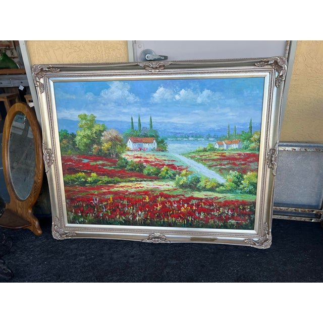 Late 20th Century Large Italian Countryside Landscape Oil Painting Signed For Sale In West Palm - Image 6 of 6