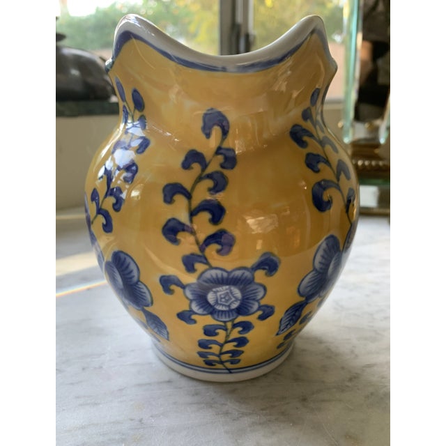 Vintage Blue and Yellow Chinoiserie Pitcher or Jug For Sale - Image 4 of 7