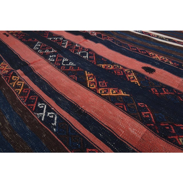1970s 1970s Vintage Handmade Wool Cotton Dark Blue Runner Rug For Sale - Image 5 of 11