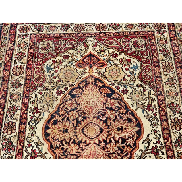 19th Century Persian Kerman Lavar Rug, Hand-Knotted Wool, Floral Design, Burgundy & Ivory, 4x6 For Sale - Image 11 of 18