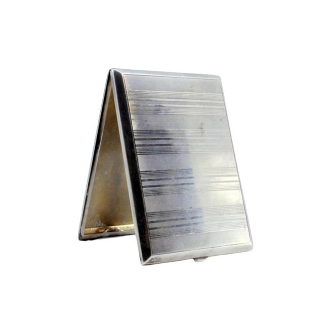Guilloche Silver Cigarette Case with Bands on Top For Sale - Image 9 of 9