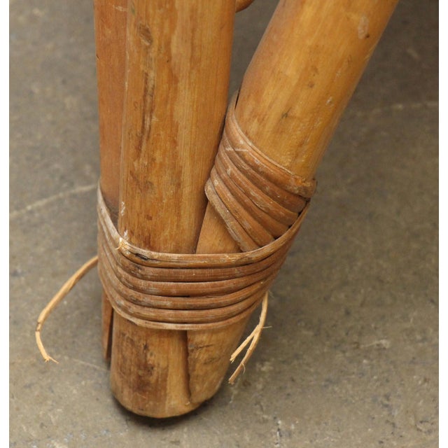 Vintage Bamboo Style Rattan Chair With Tweed Seat For Sale - Image 9 of 11