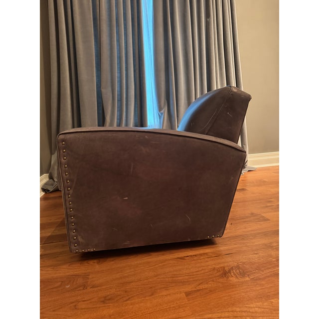 Restoration Hardware Rh Restoration Hardware Leather Library Swivel Chair With Nailheads For Sale - Image 4 of 7