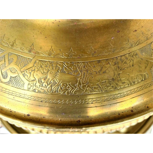 Antique C 1900 Arabic Solid Brass Fire Pit Ceremonial Brazier With Matching Tray For Sale - Image 9 of 13