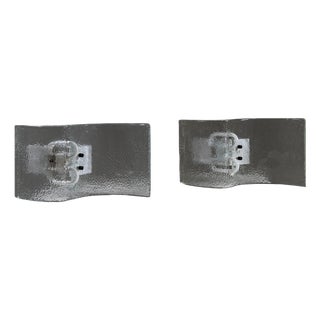Italian Curved Hammered Glass Wall Lamps, 1970s, Set of 2 For Sale