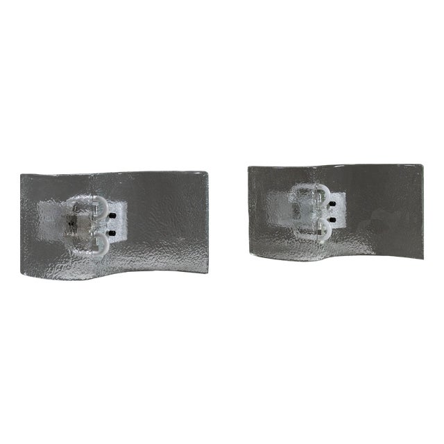 Italian Curved Hammered Glass Wall Lamps, 1970s, Set of 2 For Sale