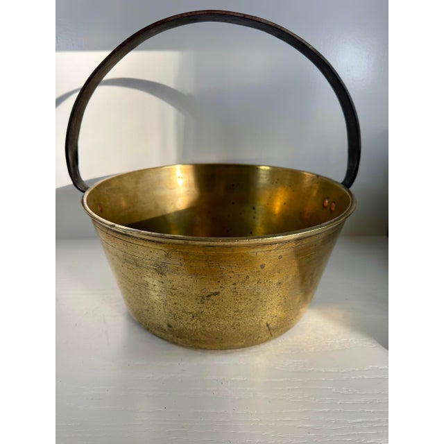 Metal Antique French Brass Preserving Pot With Iron Swing Handle and Copper Rivets For Sale - Image 7 of 9