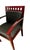 This is a beautiful wooden guest or office chair featuring a rich dark mahogany finish and a distinctive slotted cut-out...