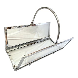Danny Alessandro Chrome & Glass Fireplace Log Holder / Magazine Rack, Italy, 1970s For Sale