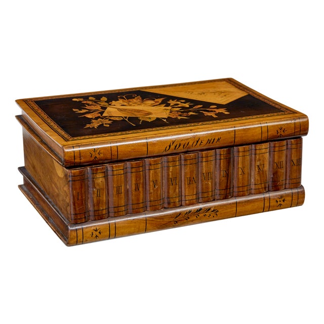 19th Century Book Shaped Inlaid Olive Box, 1890s For Sale