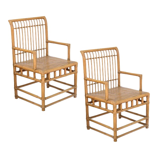 Pair Italian Large Bamboo & Rattan Chairs For Sale